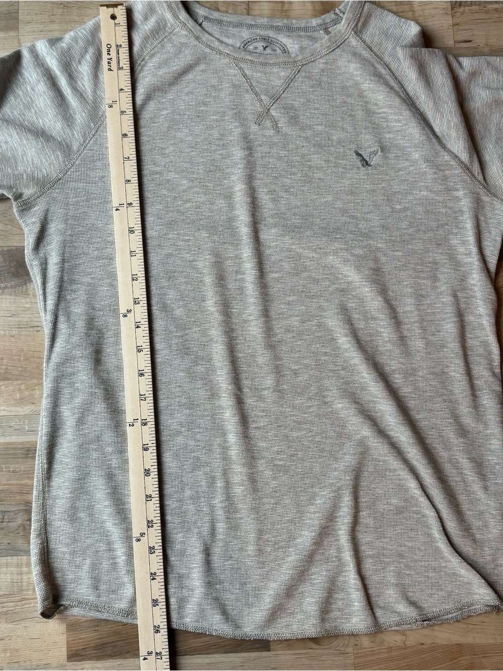 American Eagle Outfitters Men's Light Heather Oatmeal Long Sleeve Crew Grunge - Picture 7 of 10